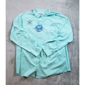 Columbia PFG LS Shirt Mens XL Teal Omni-Shade UPF 50 Fishing NWT *embroidered